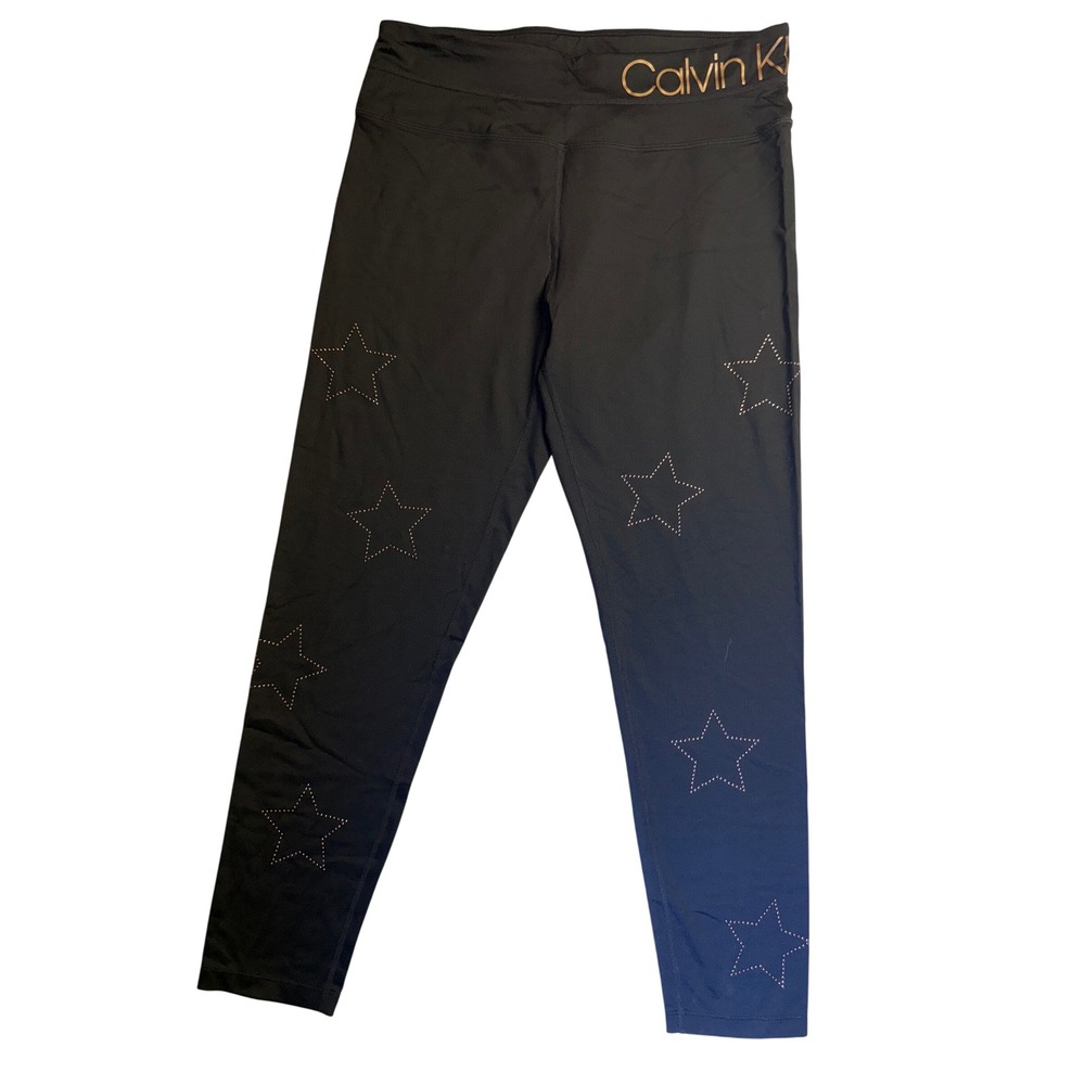 Calvin Klein Performance Womens Black Star Leggings Large Wicking-2573